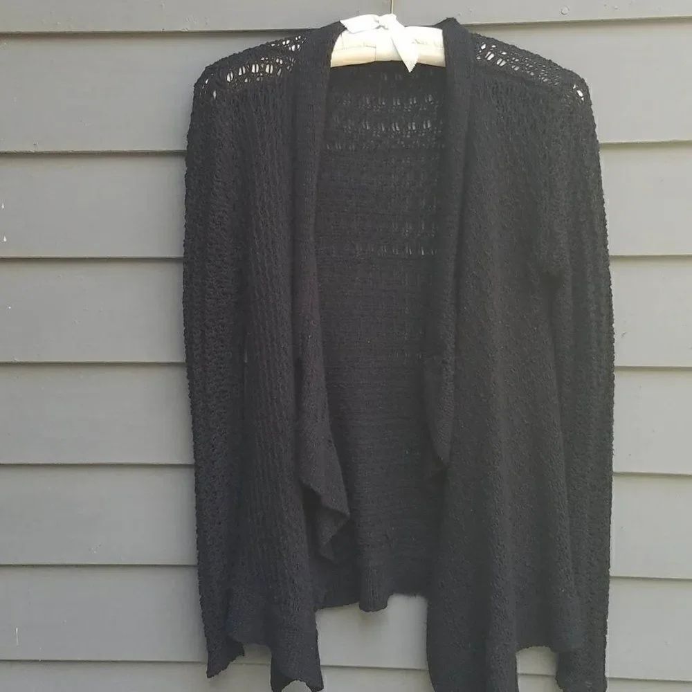 Kiehls Black Crocheted Open Front Sweater Size S?M